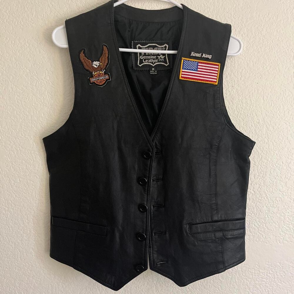 Harley Davidson black leather Biker Vest Size M
